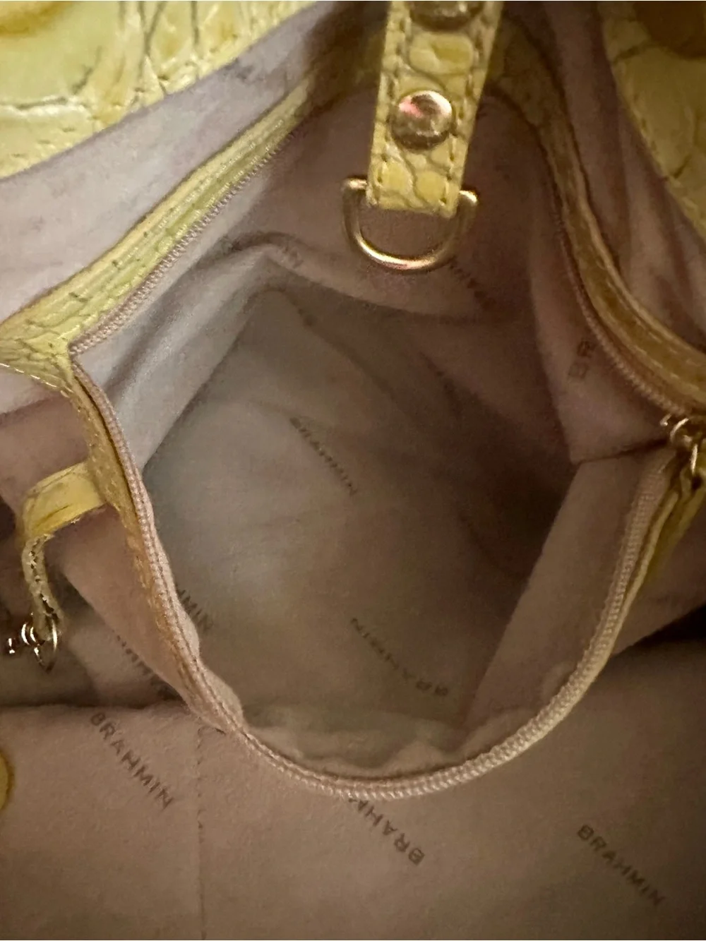 Brahmin Yellow Croc-Embossed Drawstring Hobo- EUC. Vintage